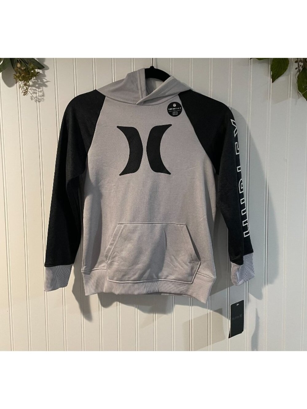 Hurley Youth Pullover Hoodie Gray & Black Dri-Fit Logo Small